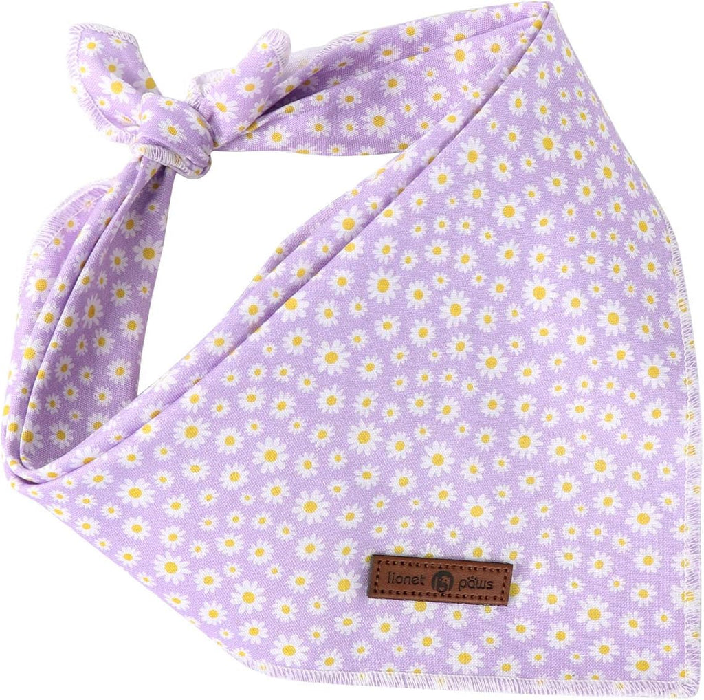 Spring Daisy Dog Bandana Washable Cotton Handkerchief Scarf Triangle Purple Bandana for Small Medium Large Dogs Girl Boy