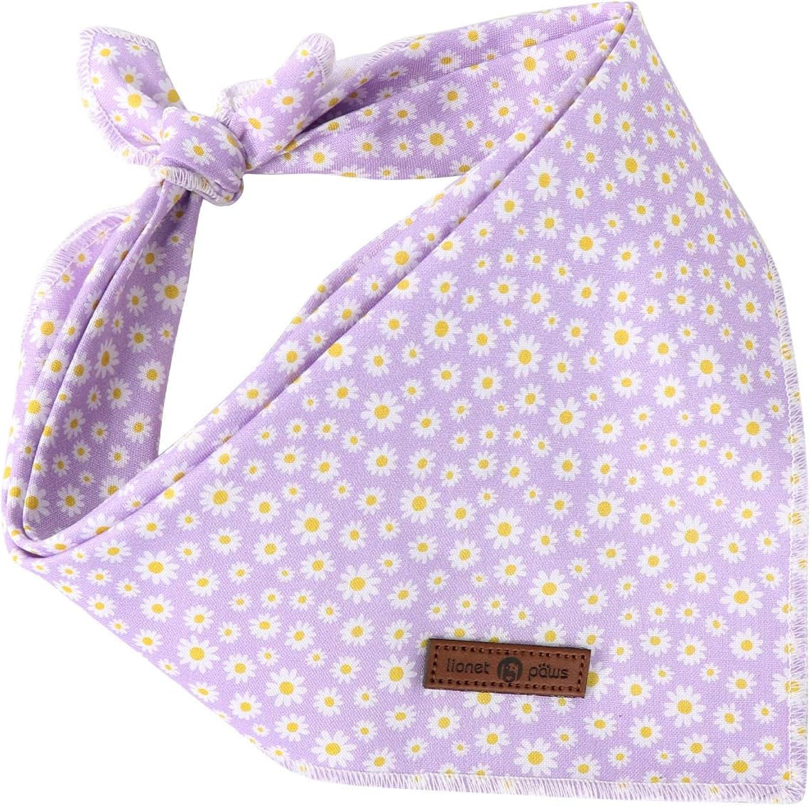 Spring Daisy Dog Bandana Washable Cotton Handkerchief Scarf Triangle Purple Bandana for Small Medium Large Dogs Girl Boy