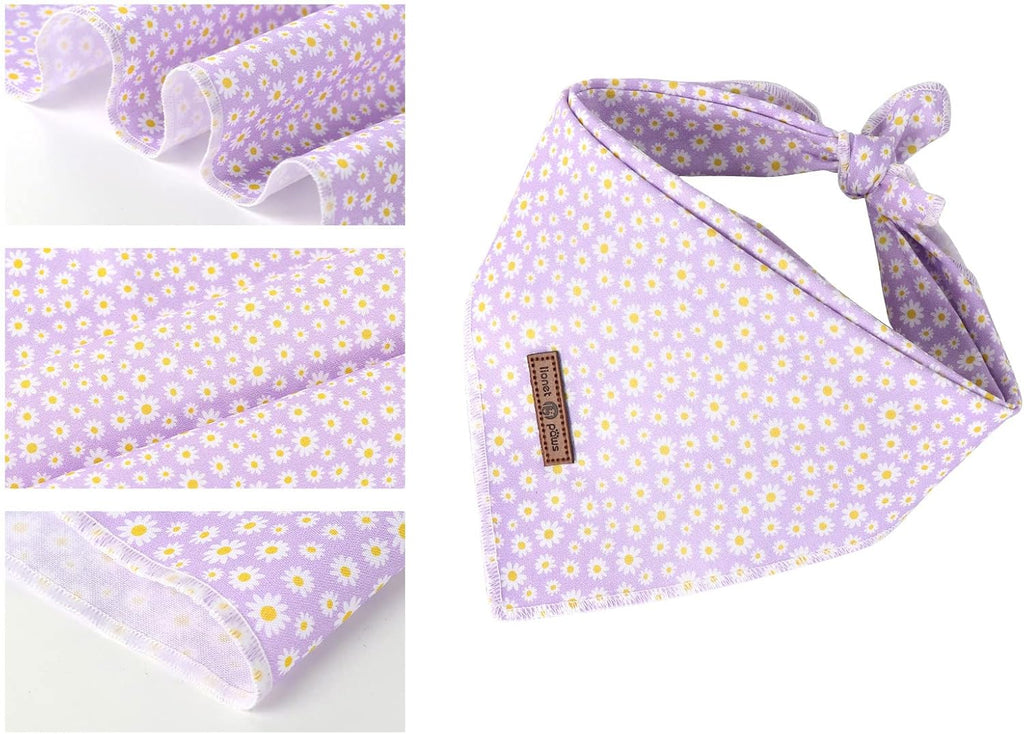 Spring Daisy Dog Bandana Washable Cotton Handkerchief Scarf Triangle Purple Bandana for Small Medium Large Dogs Girl Boy