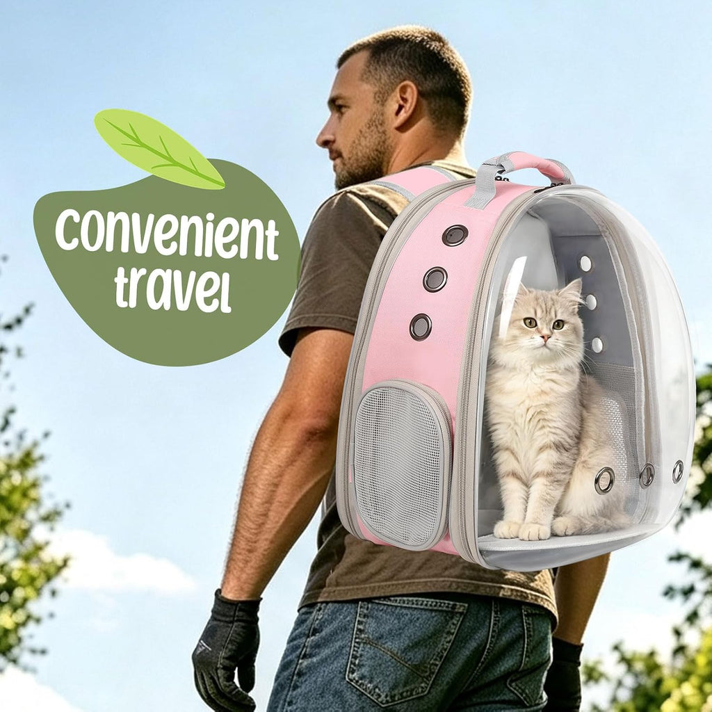 Back Extension Cat Travel Carrier Backpack (Pink, Clear Window)
