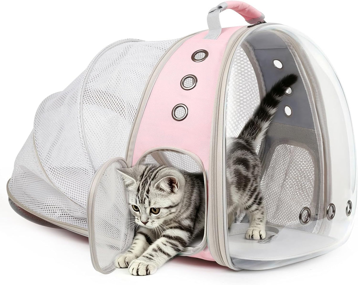 Back Extension Cat Travel Carrier Backpack (Pink, Clear Window)