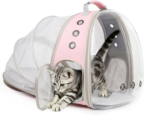 Back Extension Cat Travel Carrier Backpack (Pink, Clear Window)